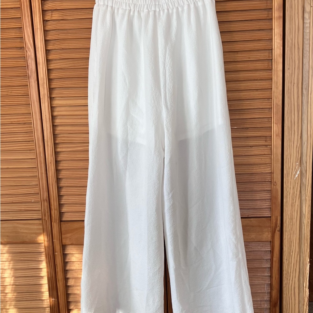 YaYa & Co. White Textured High Waist Wide Leg Palazzo Pants Women Large
